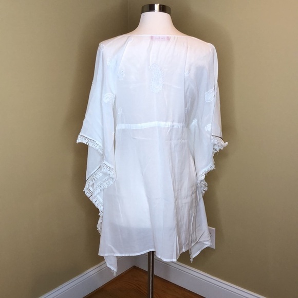 Lisa Curran Cream Embroidered Caftan Coverup M - Picture 4 of 10